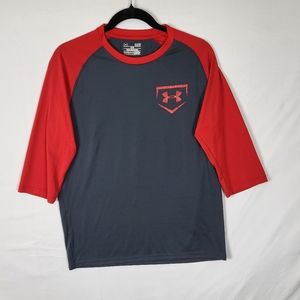 Under armour athleisure mens Baseball 3/4 sleeve red,gray tee shirt size S